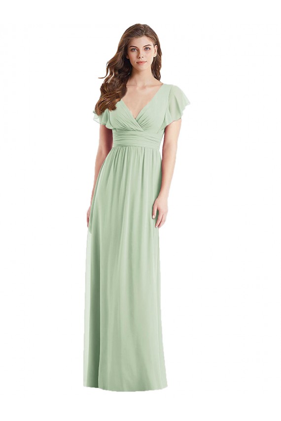 Soft Chiffon Open Back Long V-Neck Sage Trumpet Bridesmaid Dress Sudbury