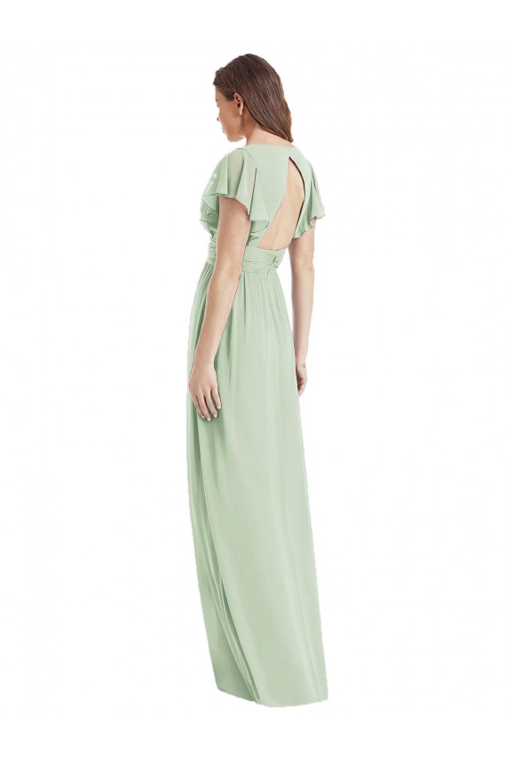 Soft Chiffon Open Back Long V-Neck Sage Trumpet Bridesmaid Dress Sudbury