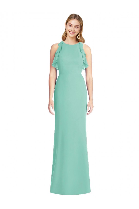 Soft Chiffon Open Back Long Jewel Neck Mermaid Bridesmaid Dress Sudbury