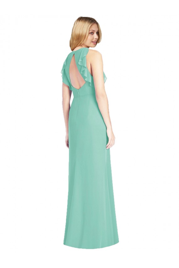 Soft Chiffon Open Back Long Jewel Neck Mermaid Bridesmaid Dress Sudbury