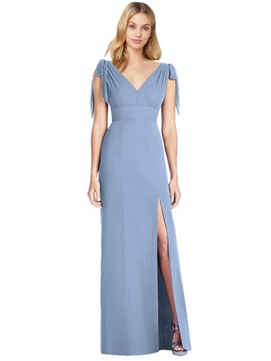 Soft Chiffon V-Back Long V-Neck Dusty Blue Mermaid Bridesmaid Dress Sudbury