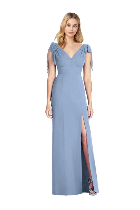Soft Chiffon V-Back Long V-Neck Dusty Blue Mermaid Bridesmaid Dress Sudbury