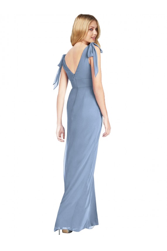 Soft Chiffon V-Back Long V-Neck Dusty Blue Mermaid Bridesmaid Dress Sudbury