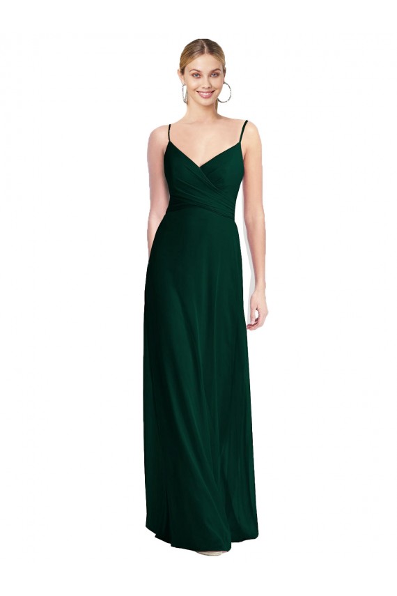 Soft Chiffon Low Back Long Spaghetti Straps Ever Green A-Line Bridesmaid Dress Sudbury