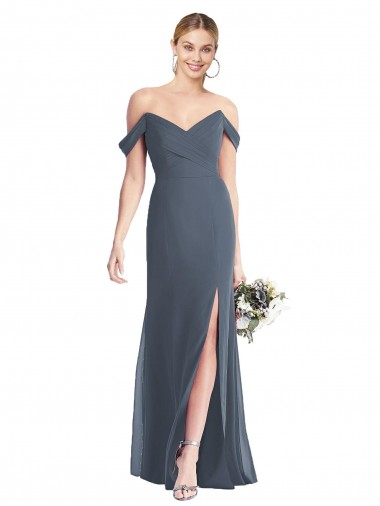 Soft Chiffon Low Back Long Off the Shoulder Trumpet Bridesmaid Dress Sudbury