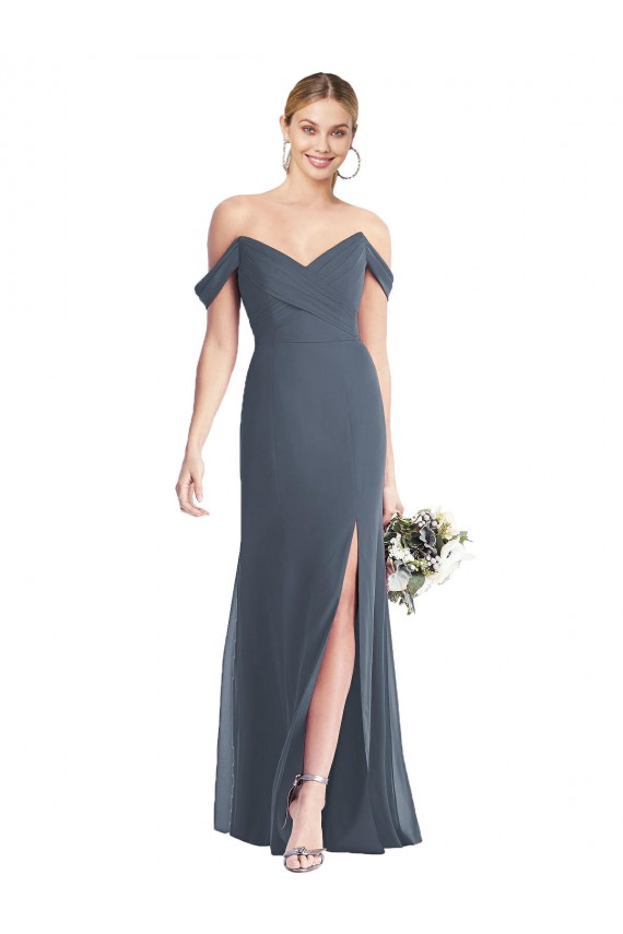 Soft Chiffon Low Back Long Off the Shoulder Trumpet Bridesmaid Dress Sudbury