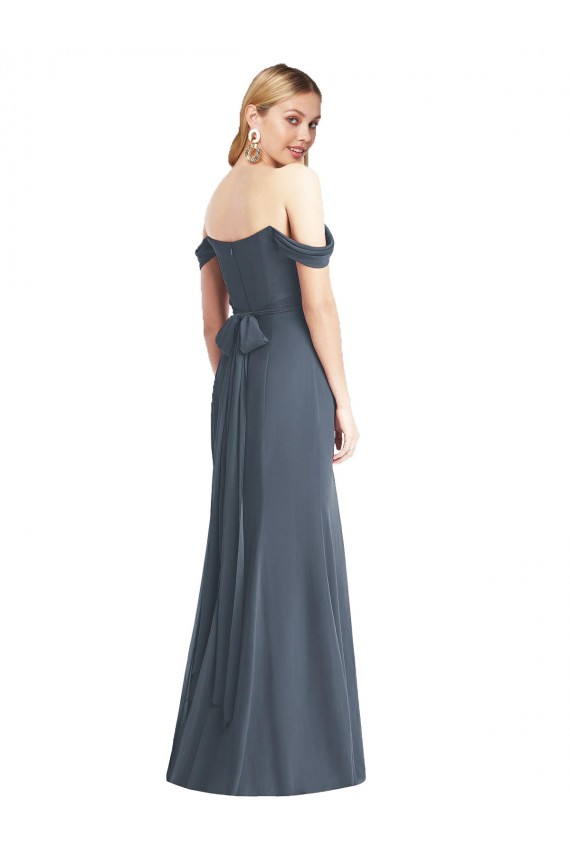 Soft Chiffon Low Back Long Off the Shoulder Trumpet Bridesmaid Dress Sudbury