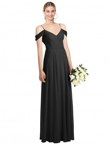Soft Chiffon Long Spaghetti Straps Black A-Line Semi Formal Evening Dress / Bridesmaid Dress Sudbury