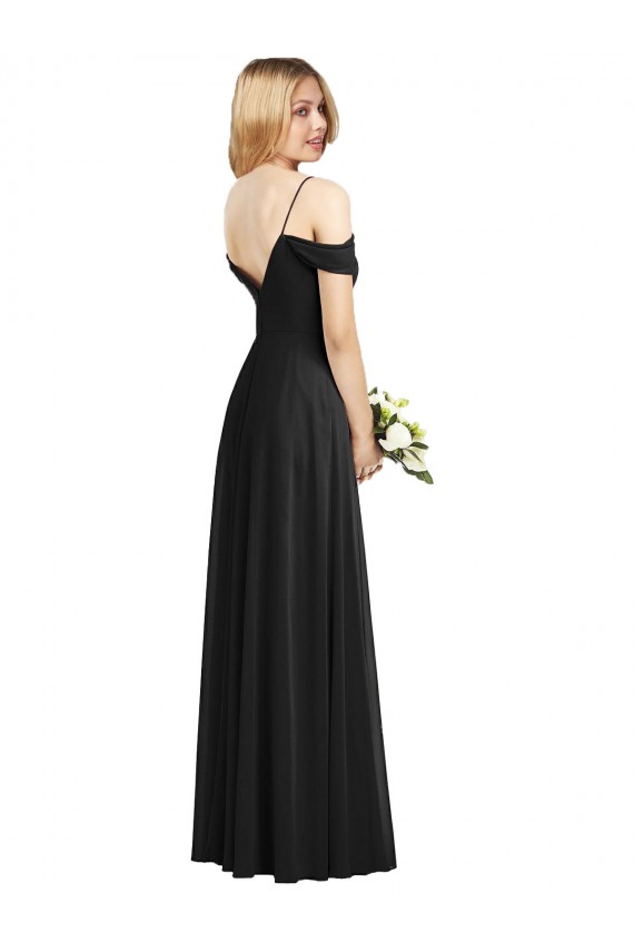 Soft Chiffon Long Spaghetti Straps Black A-Line Semi Formal Evening Dress / Bridesmaid Dress Sudbury