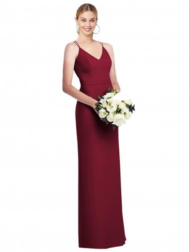Soft Chiffon Long V-Neck Burgundy A-Line Formal Dress / Bridesmaid Dress Sudbury