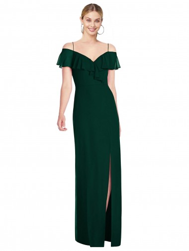 Soft Chiffon Long Spaghetti Straps Ever Green Trumpet Semi Formal Evening Dress / Bridesmaid Dress Sudbury