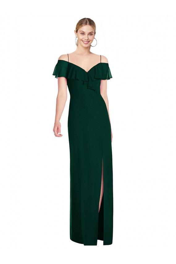 Soft Chiffon Long Spaghetti Straps Ever Green Trumpet Semi Formal Evening Dress / Bridesmaid Dress Sudbury