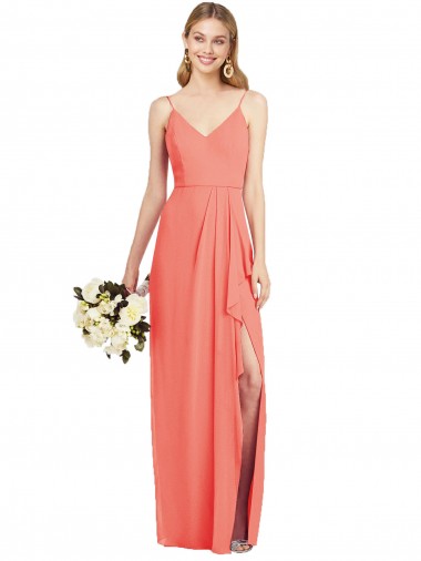 Soft Chiffon Long Spaghetti Straps Trumpet Formal Dress / Bridesmaid Dress Sudbury