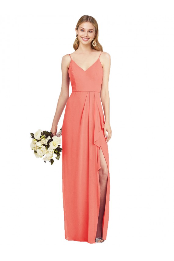 Soft Chiffon Long Spaghetti Straps Trumpet Formal Dress / Bridesmaid Dress Sudbury