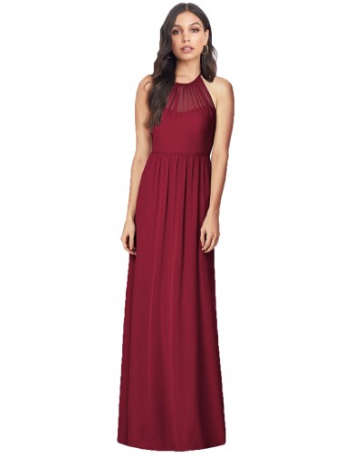 Soft Chiffon Long Halter Neck Burgundy Trumpet Bridesmaid Dress Sudbury
