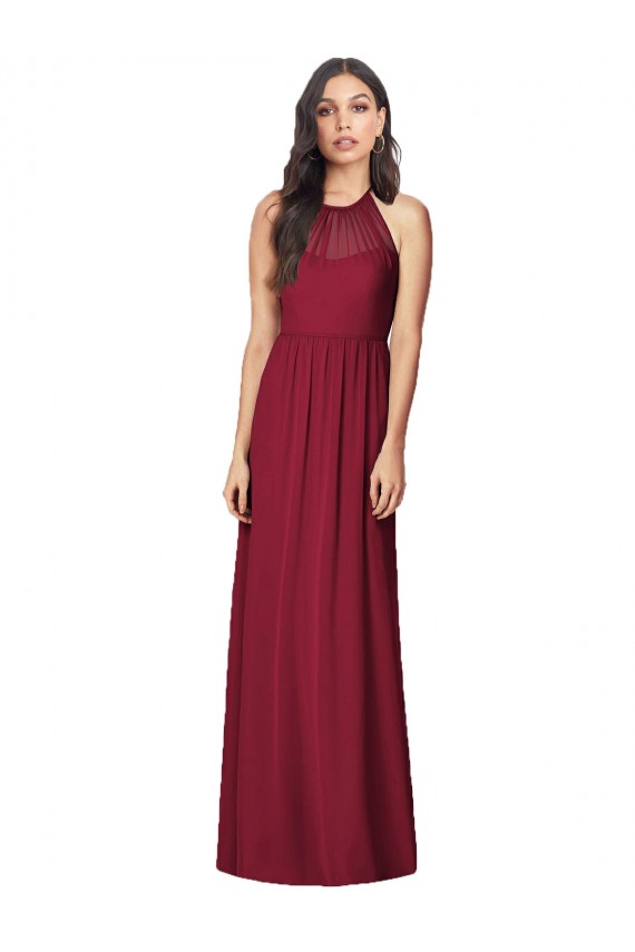 Soft Chiffon Long Halter Neck Burgundy Trumpet Bridesmaid Dress Sudbury