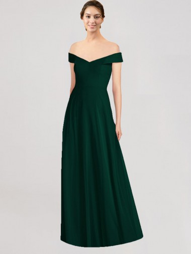 Soft Chiffon Long Off the Shoulder Ever Green A-Line Formal Dress / Bridesmaid Dress Sudbury
