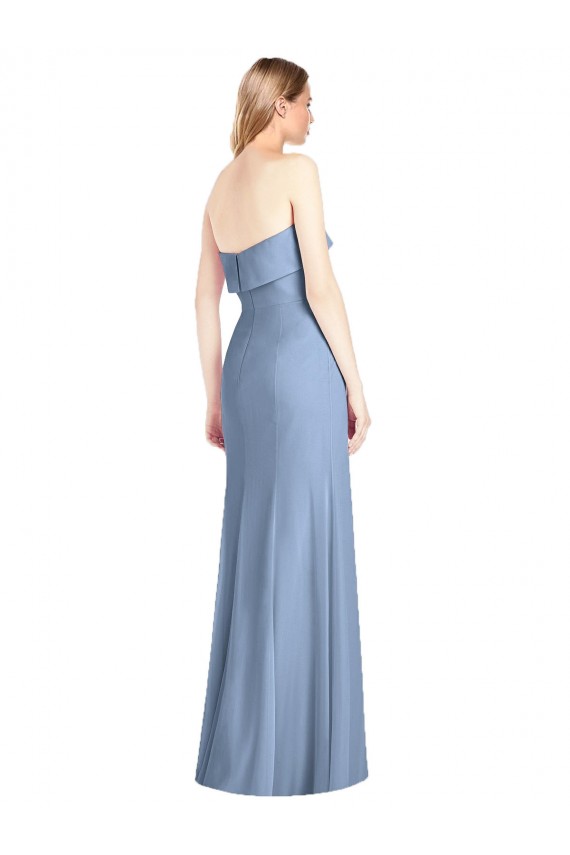 Soft Chiffon Long Strapless Dusty Blue Trumpet Bridesmaid Dress Sudbury