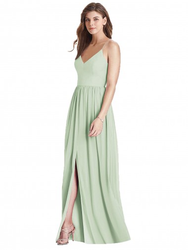 Soft Chiffon Criss Cross Back Long Spaghetti Straps A-Line Semi Formal Evening Dress / Bridesmaid Dress Sudbury