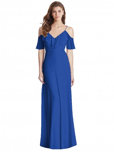 Soft Chiffon V-Back Long Spaghetti Straps Trumpet Semi Formal Evening Dress / Bridesmaid Dress Sudbury