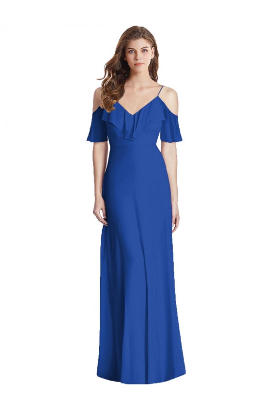 Soft Chiffon V-Back Long Spaghetti Straps Trumpet Semi Formal Evening Dress / Bridesmaid Dress Sudbury