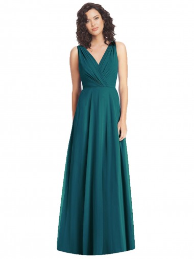 Chiffon V-Back Long V-Neck Hunter A-Line Wedding Party Dress Sudbury