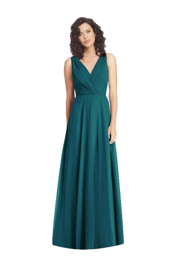 Chiffon V-Back Long V-Neck Hunter A-Line Wedding Party Dress Sudbury