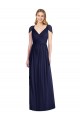Soft Chiffon Open Back Long V-Neck Dark Navy Trumpet Bridesmaid Dress Sudbury