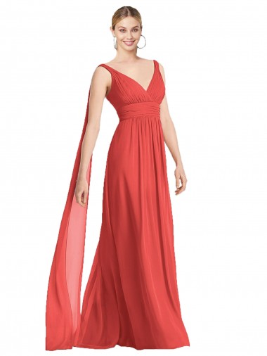 Soft Chiffon Low Back Long V-Neck Firecracker A-Line Bridesmaid Dress Sudbury