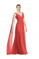 Soft Chiffon Low Back Long V-Neck Firecracker A-Line Bridesmaid Dress Sudbury