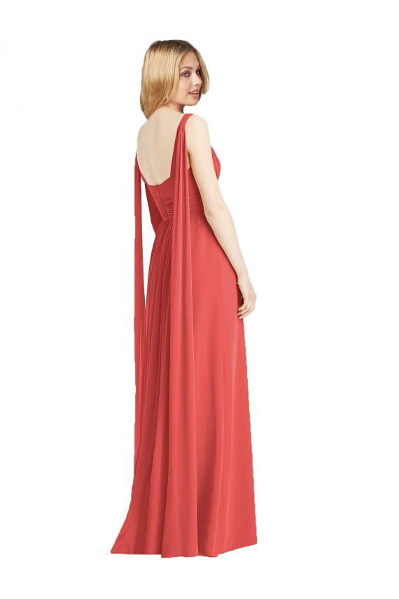 Soft Chiffon Low Back Long V-Neck Firecracker A-Line Bridesmaid Dress Sudbury