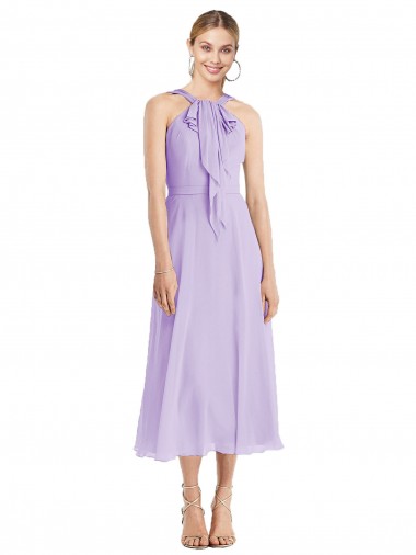 Soft Chiffon V-Back Tea length Halter Neck A-Line Prom Dress / Bridesmaid Dress Sudbury