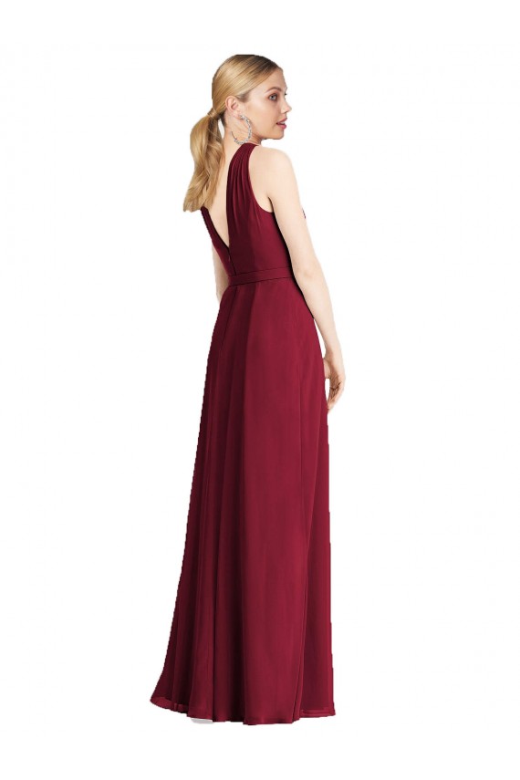 Soft Chiffon V-Back Long Halter Neck Royal Blue A-Line Bridesmaid Dress Sudbury