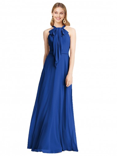 Soft Chiffon V-Back Long Halter Neck Royal Blue A-Line Bridesmaid Dress Sudbury