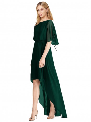Soft Chiffon Open Back Round Neck A-Line High Low Bridesmaid Dress Sudbury
