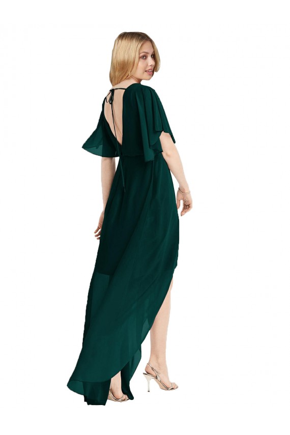 Soft Chiffon Open Back Round Neck A-Line High Low Bridesmaid Dress Sudbury