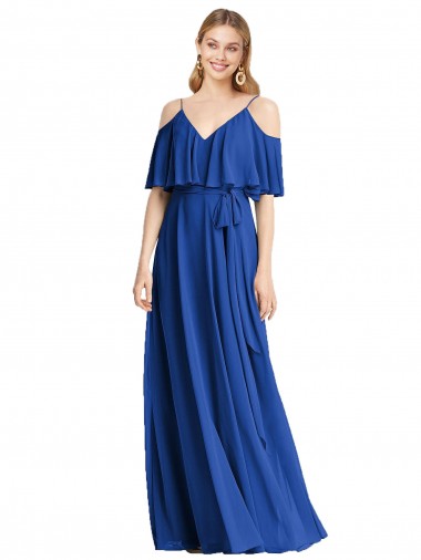 Chiffon Long Spaghetti Straps Royal Blue A-Line Bridesmaid Dress Sudbury