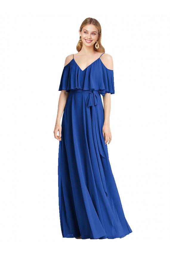 Chiffon Long Spaghetti Straps Royal Blue A-Line Bridesmaid Dress Sudbury