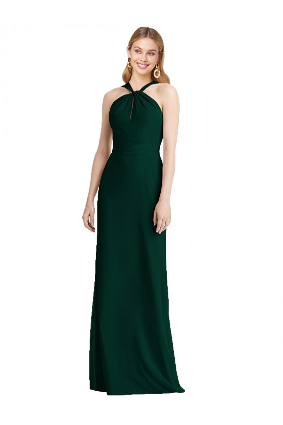 Soft Chiffon Long Halter Neck Ever Green Trumpet Bridesmaid Dress Sudbury