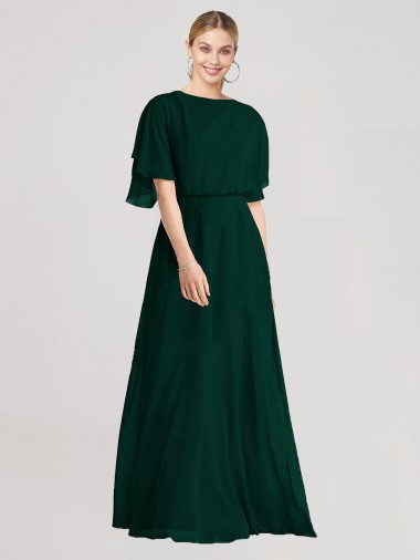 Soft Chiffon Open Back Long Round Neck A-Line Bridesmaid Dress Sudbury