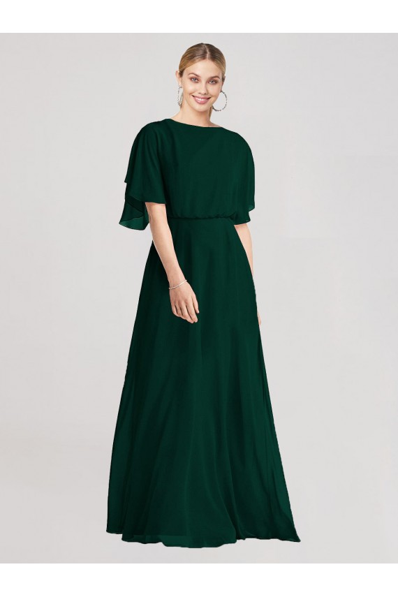 Soft Chiffon Open Back Long Round Neck A-Line Bridesmaid Dress Sudbury