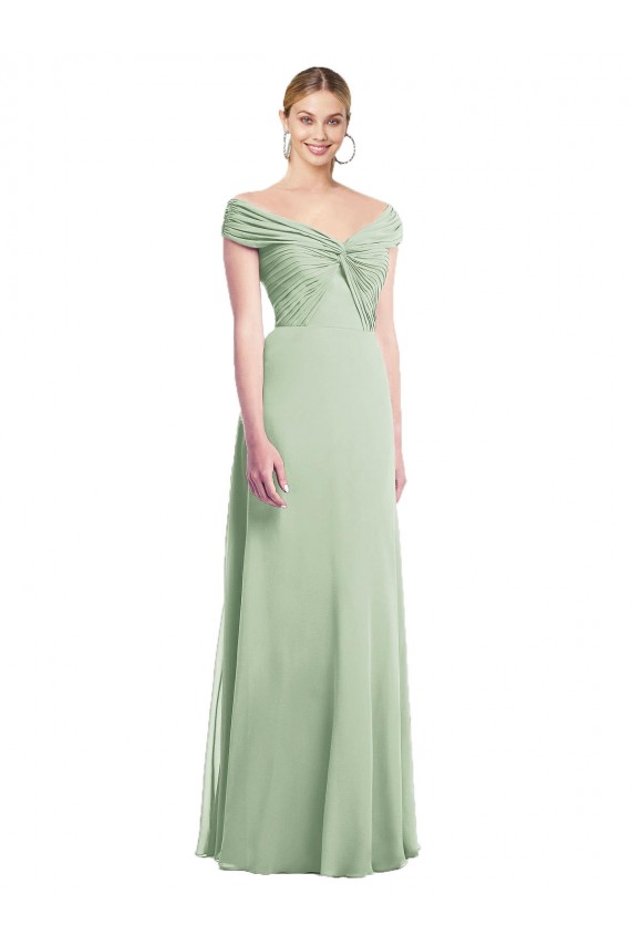 Soft Chiffon Long Off the Shoulder Sage Trumpet Bridesmaid Dress Sudbury