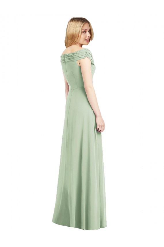 Soft Chiffon Long Off the Shoulder Sage Trumpet Bridesmaid Dress Sudbury