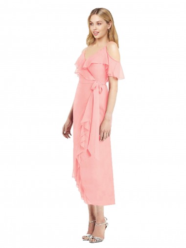 Soft Chiffon Cocktail Length Spaghetti Straps Trumpet High Low Bridesmaid Dress Sudbury