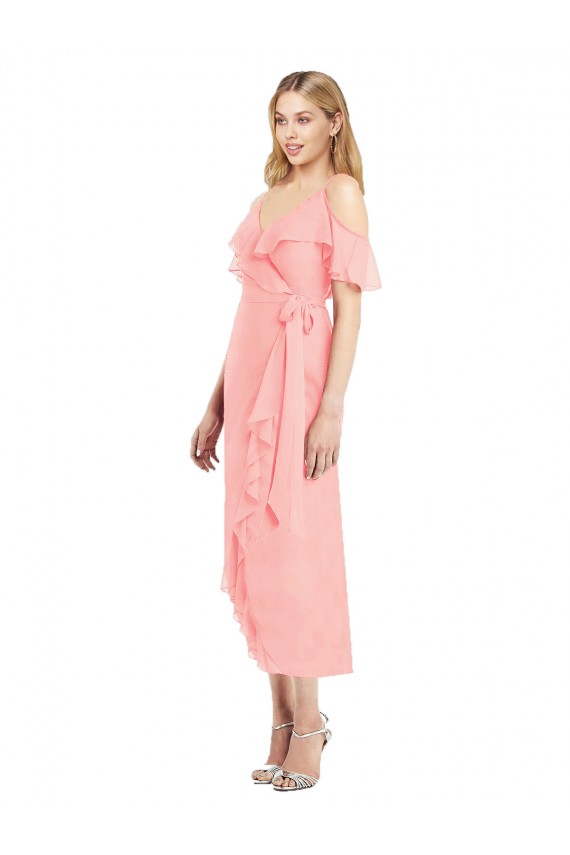Soft Chiffon Cocktail Length Spaghetti Straps Trumpet High Low Bridesmaid Dress Sudbury