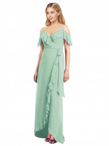Soft Chiffon Long Spaghetti Straps Trumpet High Low Bridesmaid Dress Sudbury