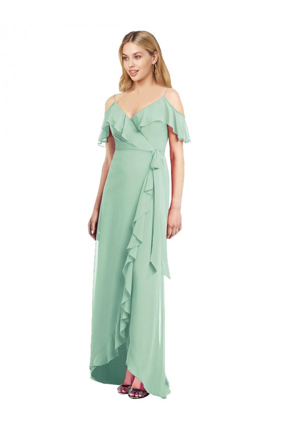 Soft Chiffon Long Spaghetti Straps Trumpet High Low Bridesmaid Dress Sudbury