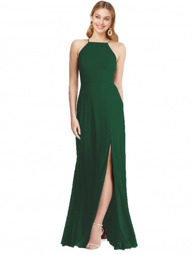 Soft Chiffon Long Spaghetti Straps Dark Green A-Line Semi Formal Evening Dress / Bridesmaid Dress Sudbury