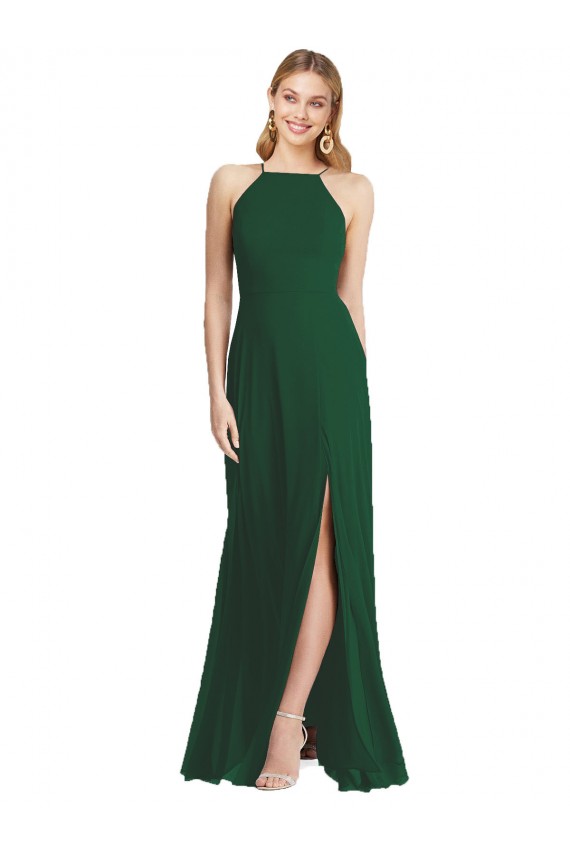 Soft Chiffon Long Spaghetti Straps Dark Green A-Line Semi Formal Evening Dress / Bridesmaid Dress Sudbury