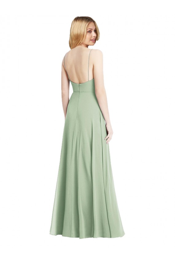 Soft Chiffon Low Back Long Spaghetti Straps Trumpet Formal Evening Gown / Bridesmaid Dress Sudbury